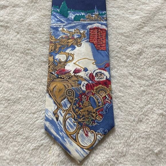 Towncraft Vintage 100% Silk Santa Themed Tie - Picture 2 of 7